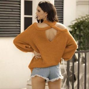CHRII Cold Shoulder Cutout Knit Sweater